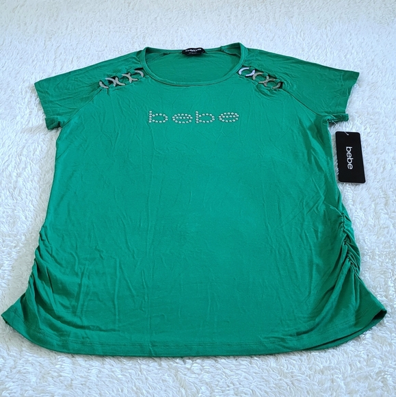 bebe Green💚 Top With Triple3️⃣ Silver🤍 Rings Detail - NWT - Picture 14 of 16